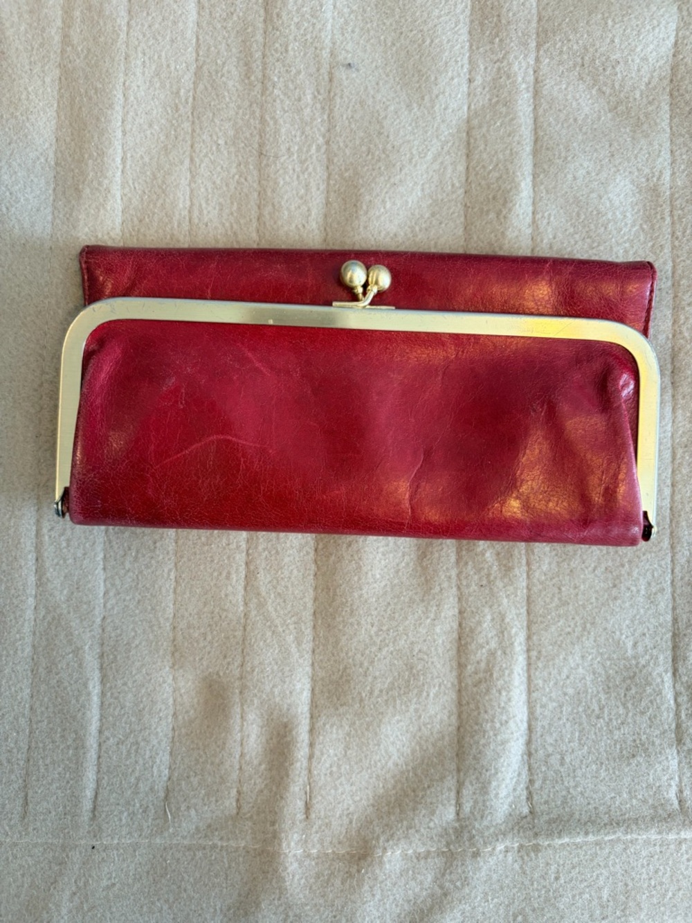 HOBO Red Leather Frame Wallet with Kiss-Lock